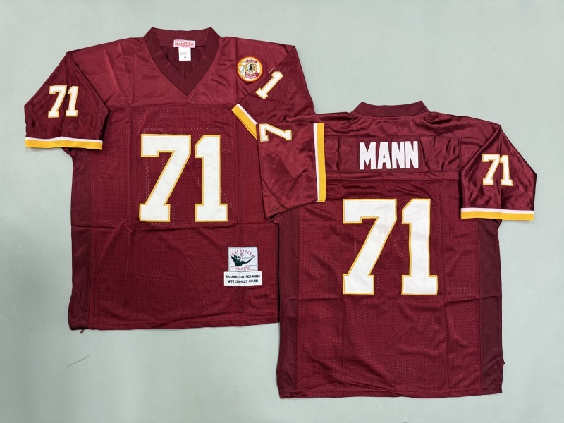 Men 2025 Washington Redskins #71 Mann red Throwback Limited NFL Jersey style 001